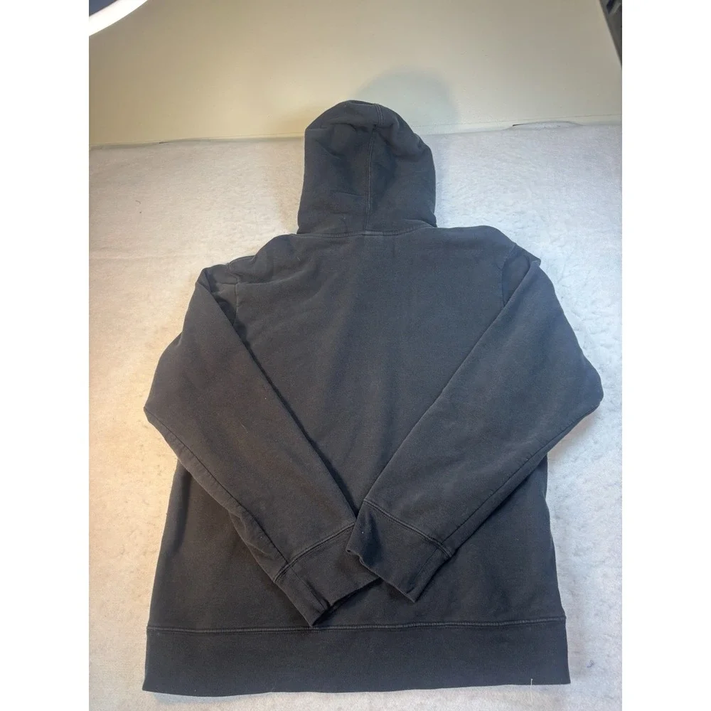 The North Face Men's Large Long Sleeve Blue Letters Logo Black Hoodie Sweatshirt